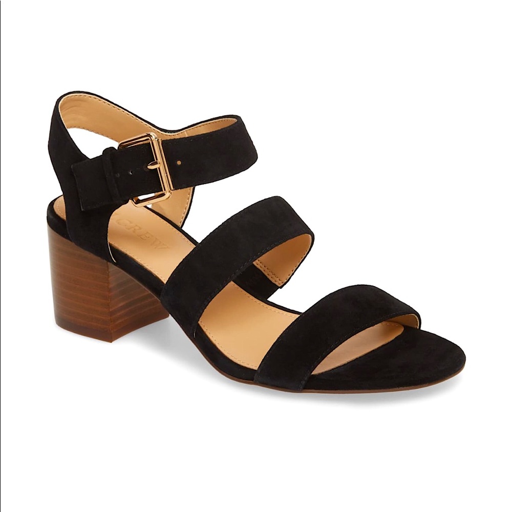 J. Crew Strappy Black Suede Block Heel Sandals